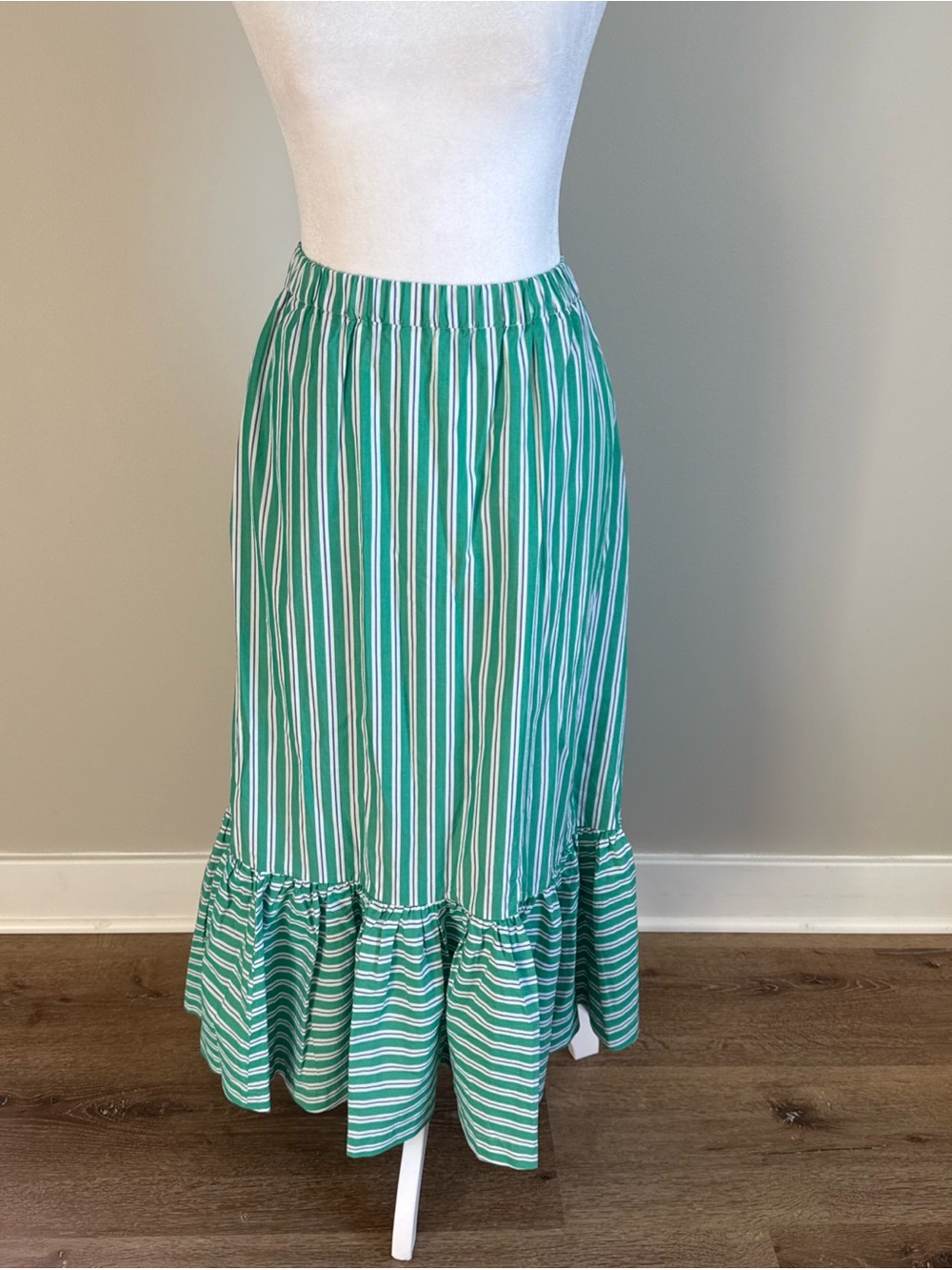 Southern Tide Green Striped Ruffle Hem Maxi Skirt X